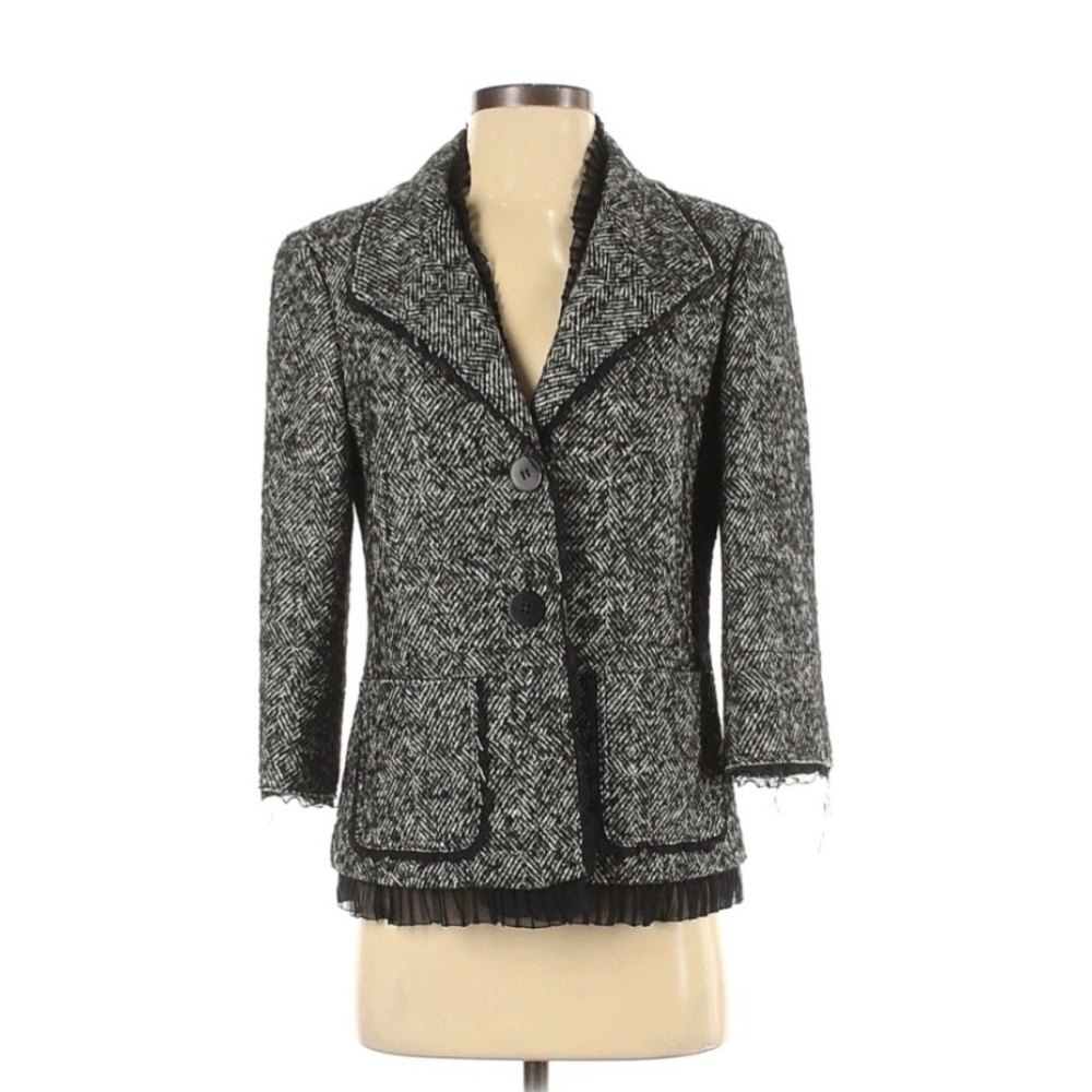 LAFAYETTE 148 Wool Silk Blend Ruffle Blazer Jacket